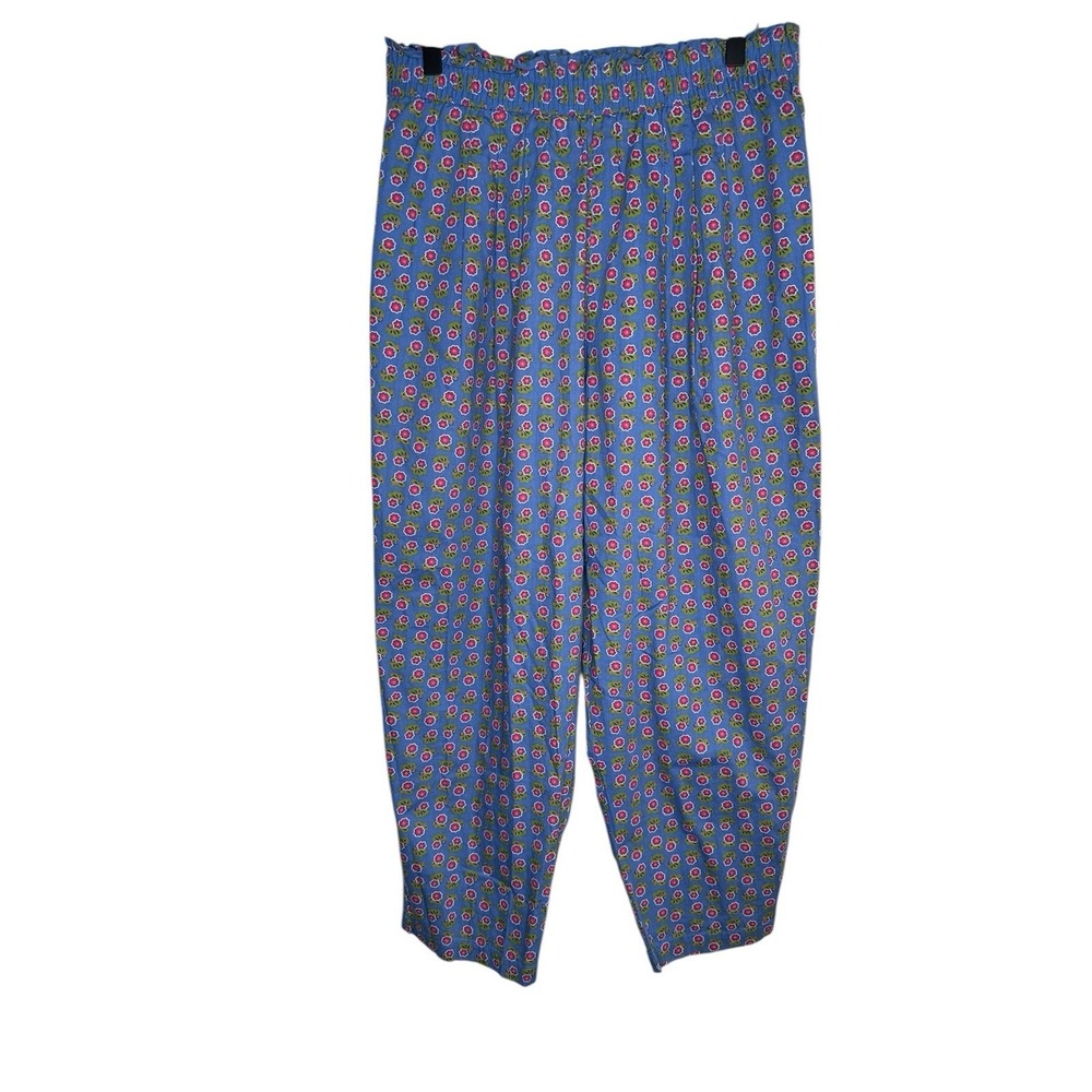 Lizsport Floral Pants Large Blue Vintage Cottagecore 90s Cotton Tapered Trousers
